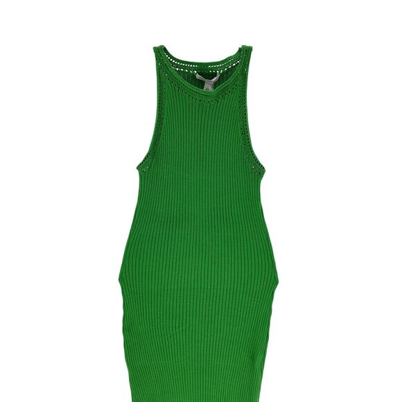 Autumn Green Cotton Halter Rib Dress W/ Hand Crochet Trims Size S - Picture 2 of 4